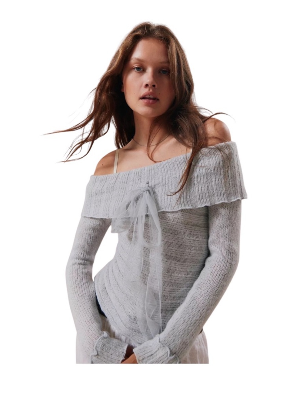Urban Outfitters Kimchi Blue Fiona Off-The-Shoulder Sweater Ribbon Bow Medium